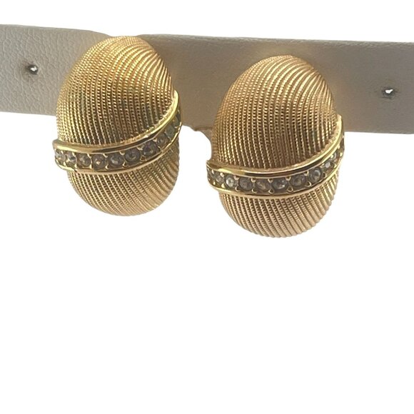 Vintage SAL Swarovski Gold Tone Clip-On Earrings With Rhinestone Accents - Picture 6 of 7